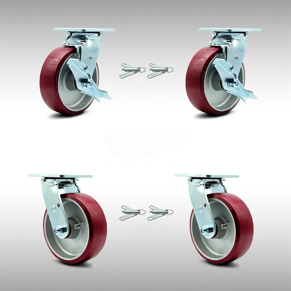 Service Caster 6 Inch SS Poly on Aluminum Caster Set with Ball Bearings 4 Swivel Lock 2 Brake SCC-SS30S620-PAB-TLB-BSL-2-BSL-2 - main